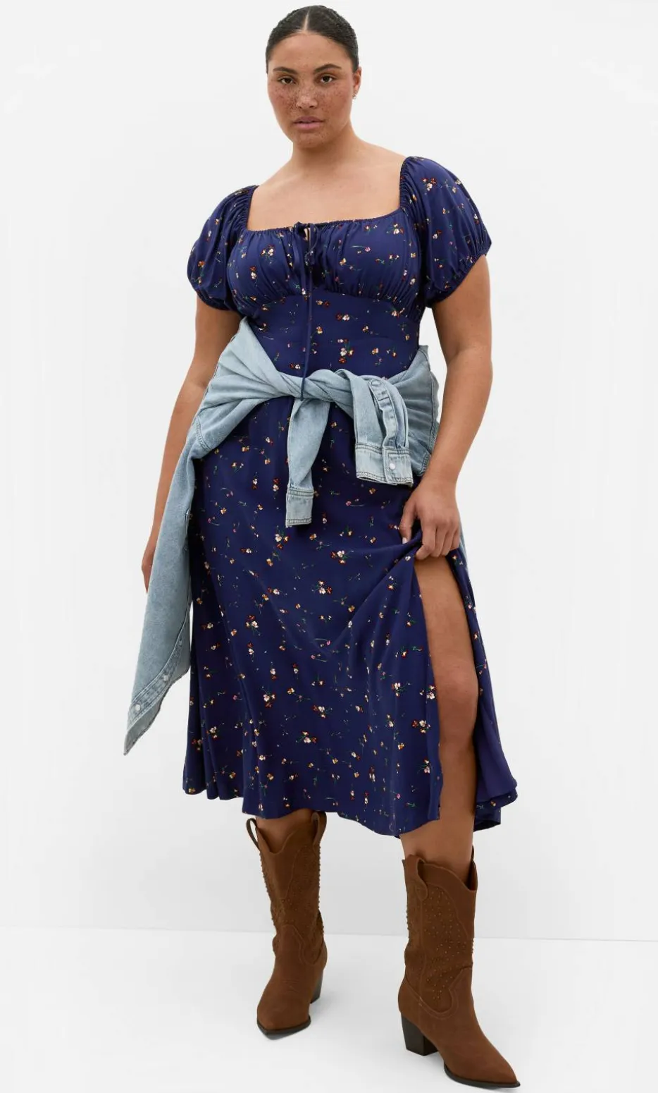 Abbie Short Sleeve Ditsy Print Maxi Dress - navy