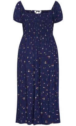 Abbie Short Sleeve Ditsy Print Maxi Dress - navy