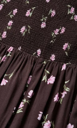 Abbie Short Sleeve Field Print Maxi Dress - chocolate