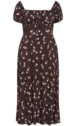 Abbie Short Sleeve Field Print Maxi Dress - chocolate