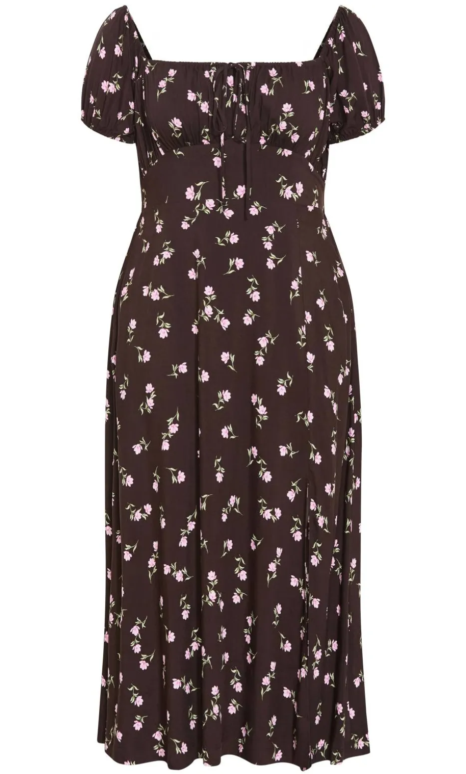 Abbie Short Sleeve Field Print Maxi Dress - chocolate