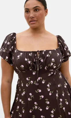 Abbie Short Sleeve Field Print Maxi Dress - chocolate