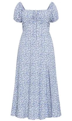 Abbie Short Sleeve Floral Print Maxi Dress - blue