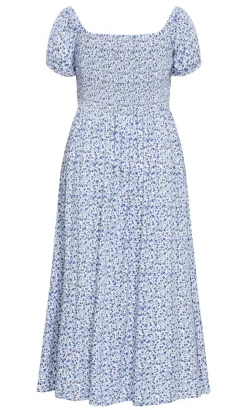 Abbie Short Sleeve Floral Print Maxi Dress - blue