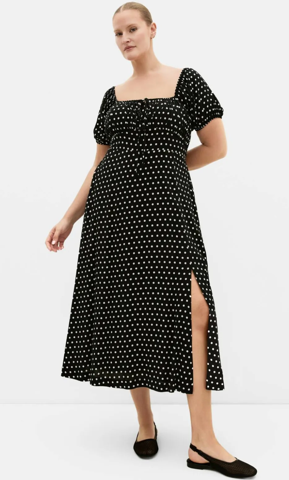 Abbie Short Sleeve Spot Print Maxi Dress - black