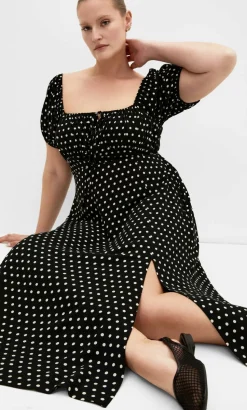 Abbie Short Sleeve Spot Print Maxi Dress - black