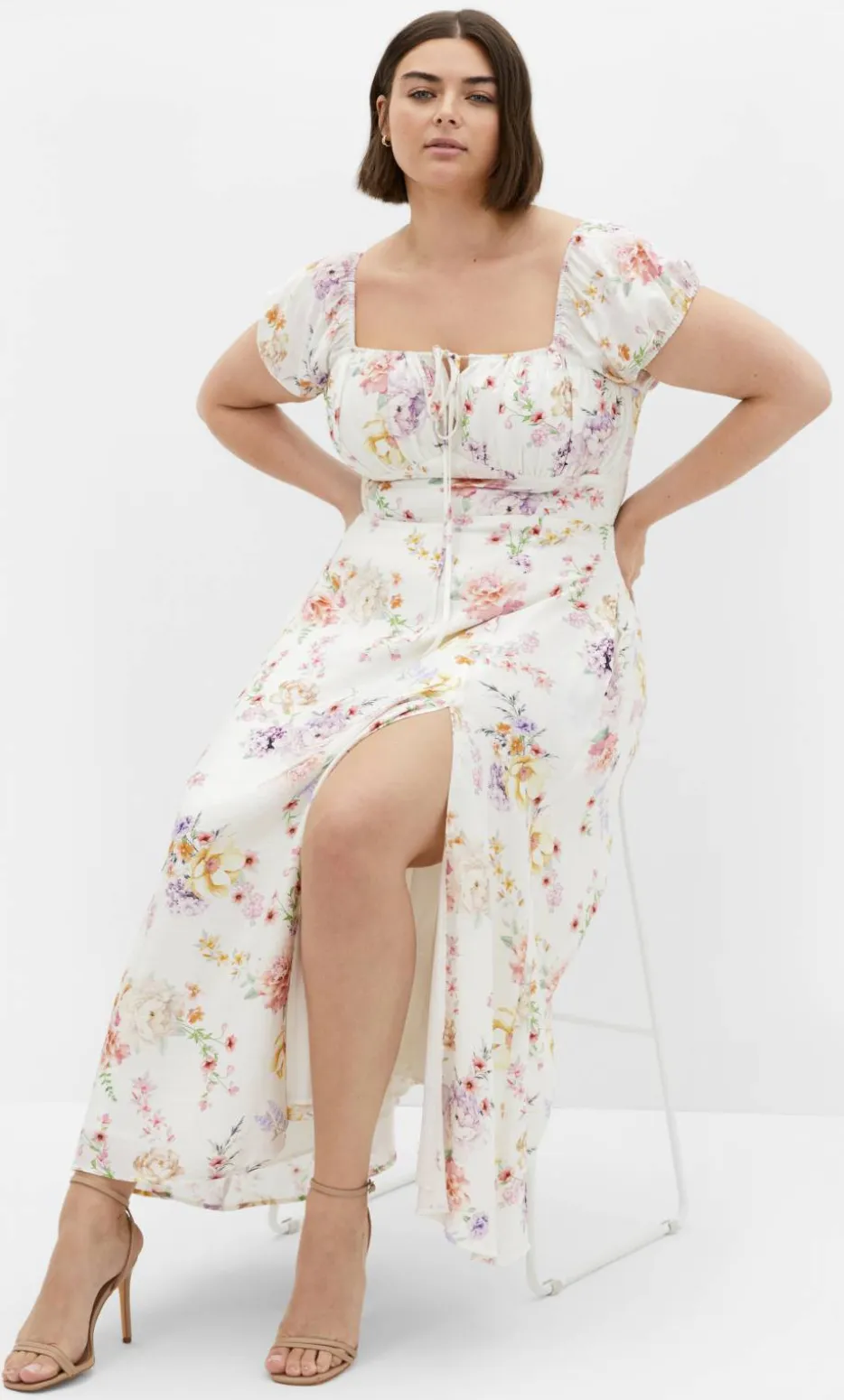 Abbigail Floral Print Maxi Dress - ivory