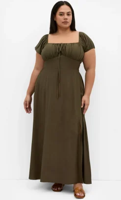 Abbigail Split Maxi Dress - khaki