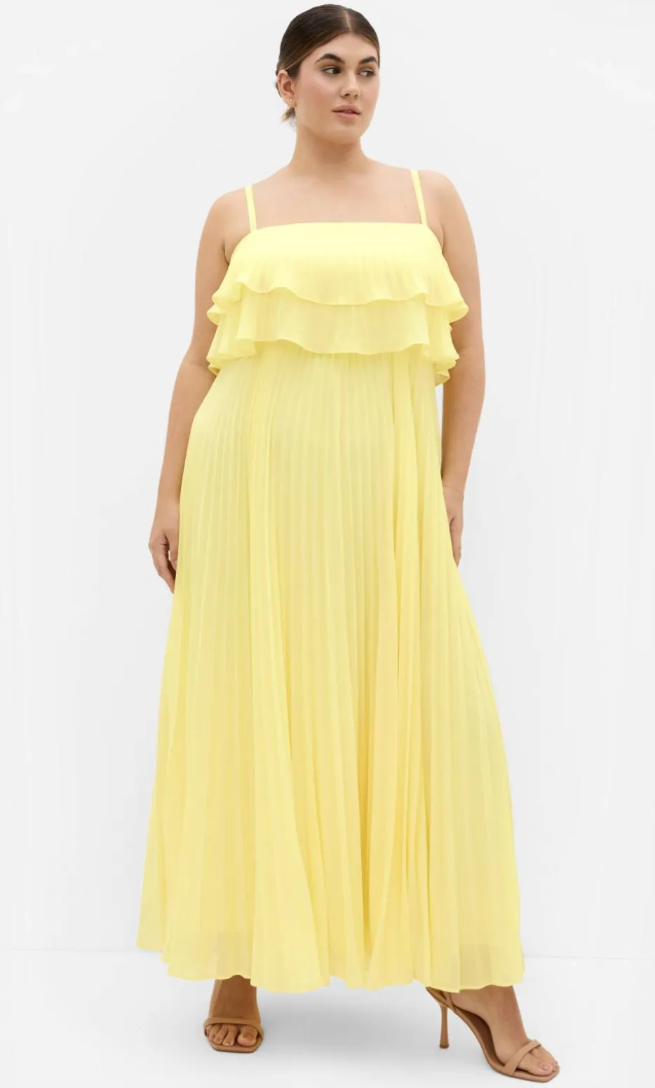 Aida Ruffle Pleat Maxi Dress - lemon zest