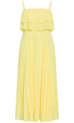 Aida Ruffle Pleat Maxi Dress - lemon zest