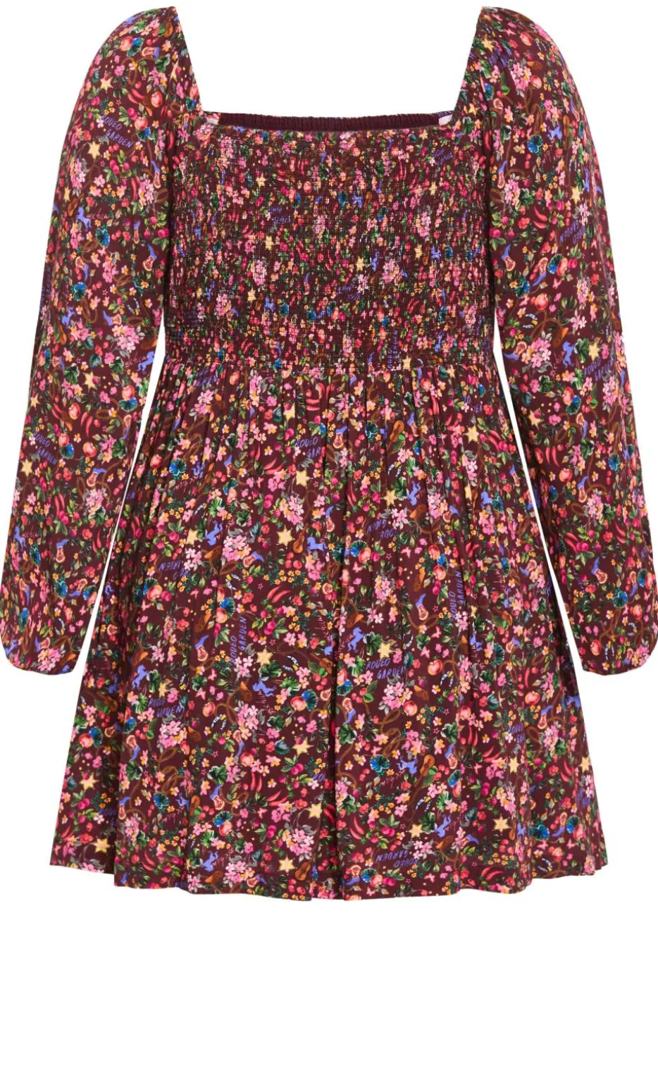 Aire Ditsy Print Long Sleeve Mini Dress - choc cherry
