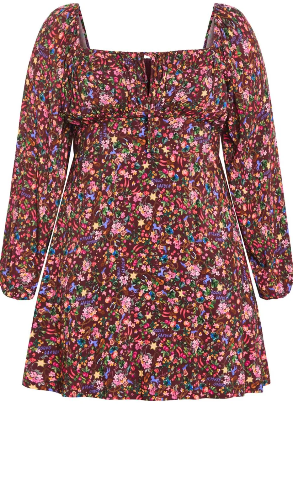 Aire Ditsy Print Long Sleeve Mini Dress - choc cherry