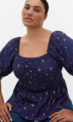 Aire Ditsy Print Top - navy