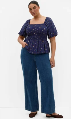 Aire Ditsy Print Top - navy
