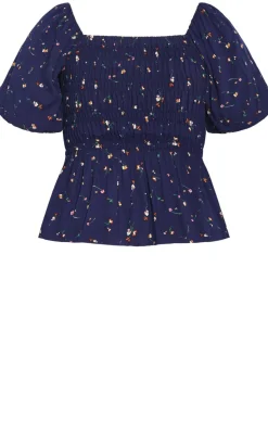 Aire Ditsy Print Top - navy