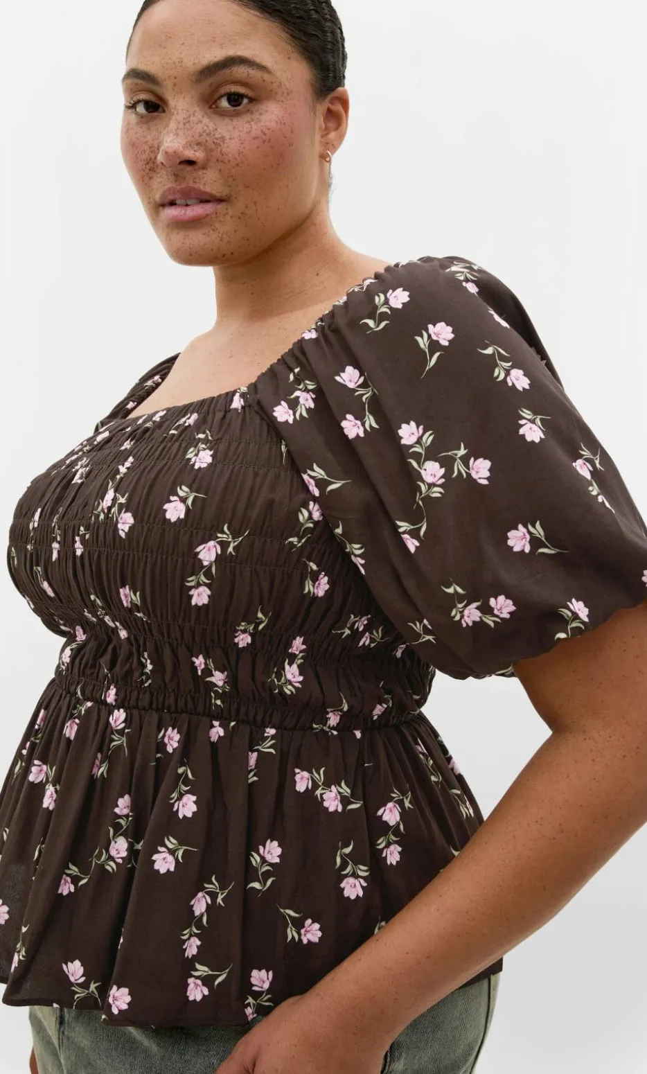 Aire Field Print Top - chocolate