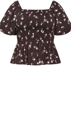 Aire Field Print Top - chocolate
