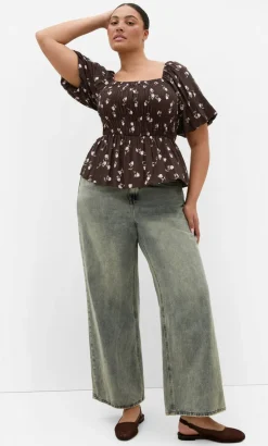 Aire Field Print Top - chocolate