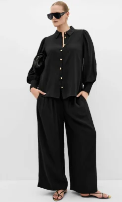 Alana Button Detail Shirt - black