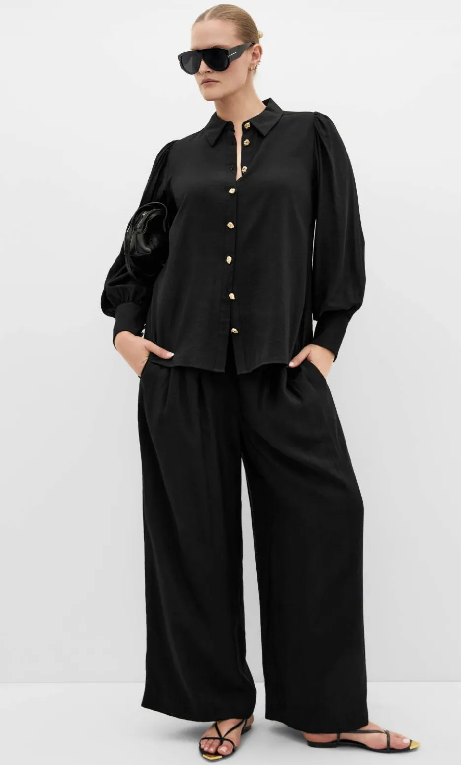 Alana Button Detail Shirt - black