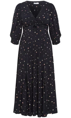 Alisia Elbow Sleeve Ditsy Print Maxi Dress - navy