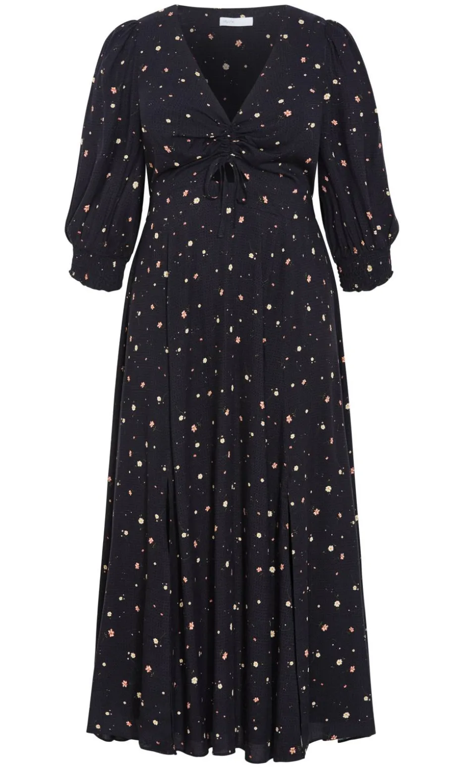 Alisia Elbow Sleeve Ditsy Print Maxi Dress - navy