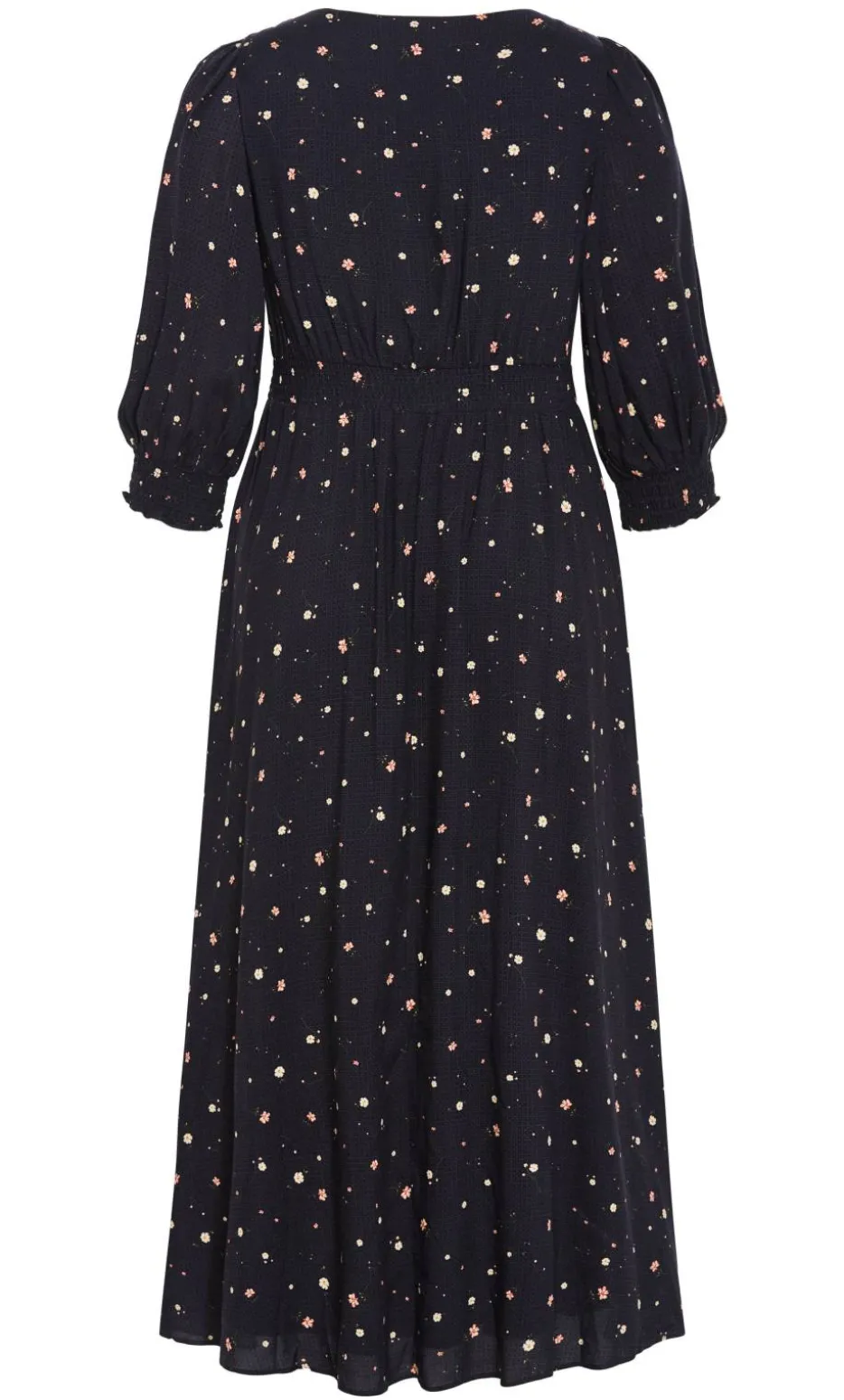 Alisia Elbow Sleeve Ditsy Print Maxi Dress - navy