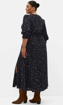 Alisia Elbow Sleeve Ditsy Print Maxi Dress - navy