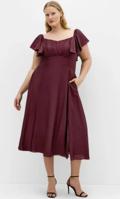 Alisia Tie-Back Midi Dress - dark cherry
