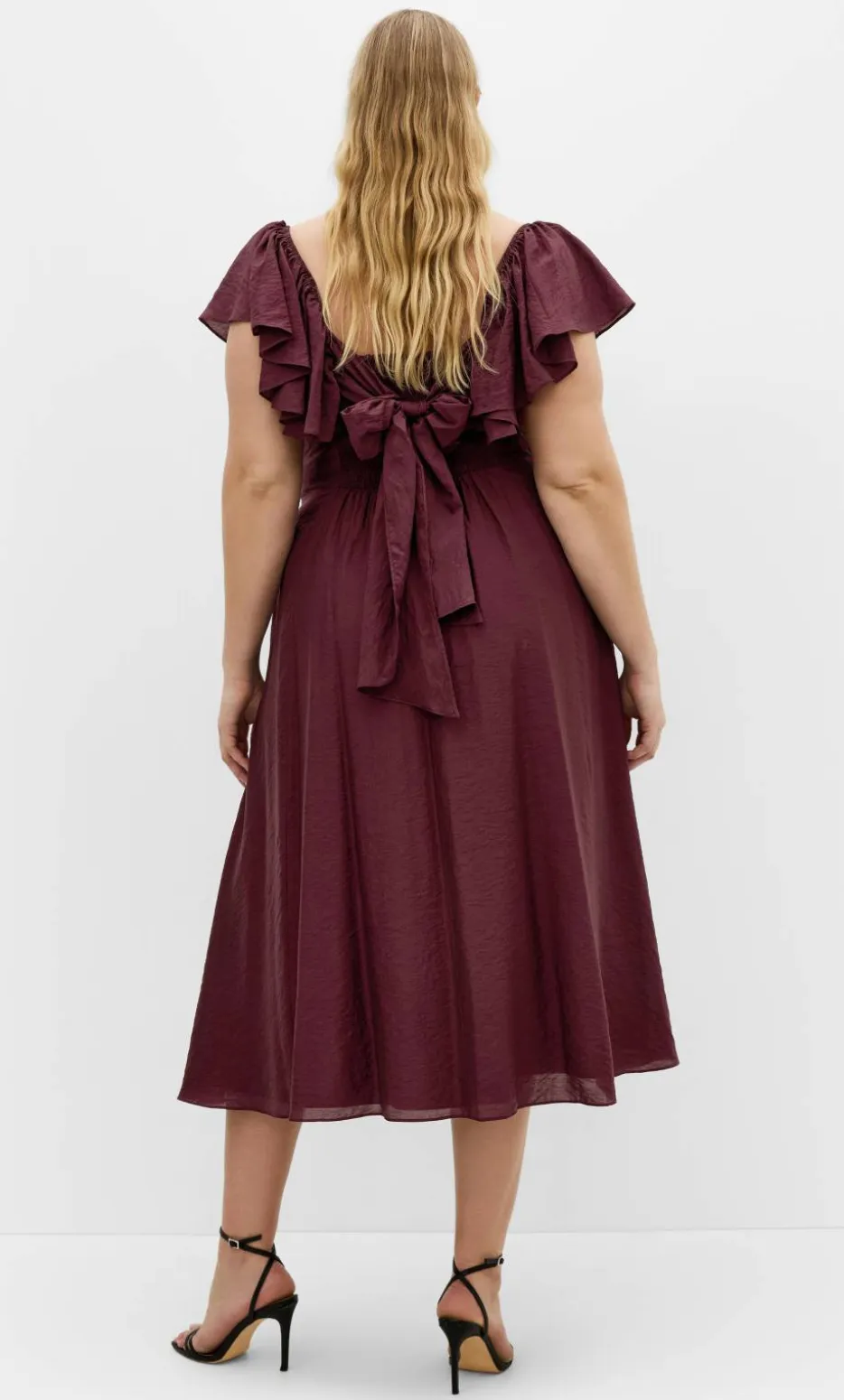 Alisia Tie-Back Midi Dress - dark cherry
