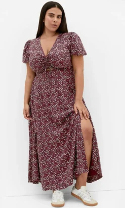 Aliya Floral Print Maxi Dress - berry