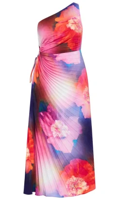 Aliza Firework Print Pleat Maxi Dress - magenta