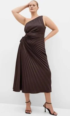 Aliza One Shoulder Pleat Maxi Dress - chocolate