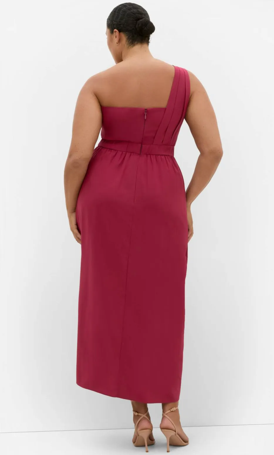 Allure One Shoulder Maxi Dress - currant