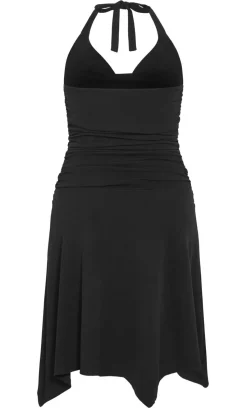 Amber Halter Asymmetrical Hem Dress - black