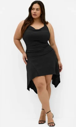 Amber Halter Asymmetrical Hem Dress - black