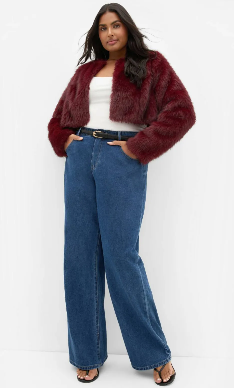 Angel Faux Fur Crop Jacket - bordeaux