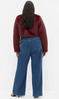 Angel Faux Fur Crop Jacket - bordeaux