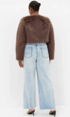 Angelica Faux Fur Crop Jacket - truffle