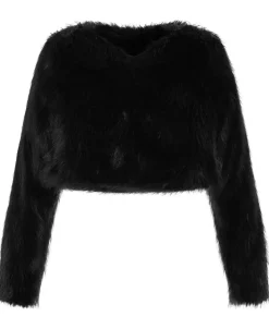 Angelica Faux Fur Crop Jacket - black
