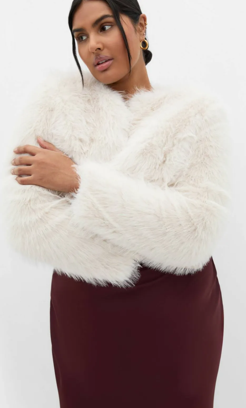 Angelica Faux Fur Crop Jacket - oat