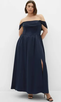 Angel Love Off Shoulder Maxi Dress - navy