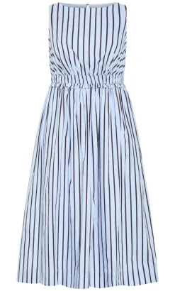 Anna Choc Stripe Cotton Dress - sky blue