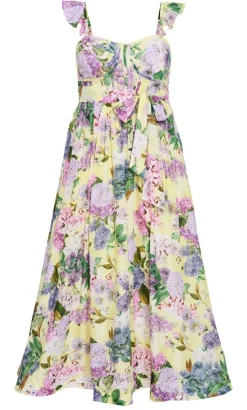 Annika Hydrangea Print Cotton Maxi Dress - lemon