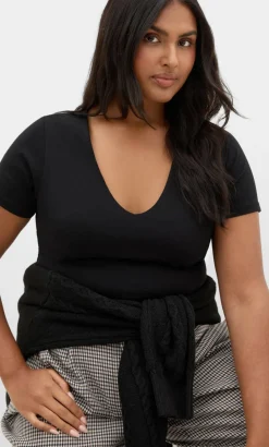 Anny V Neck Top - black