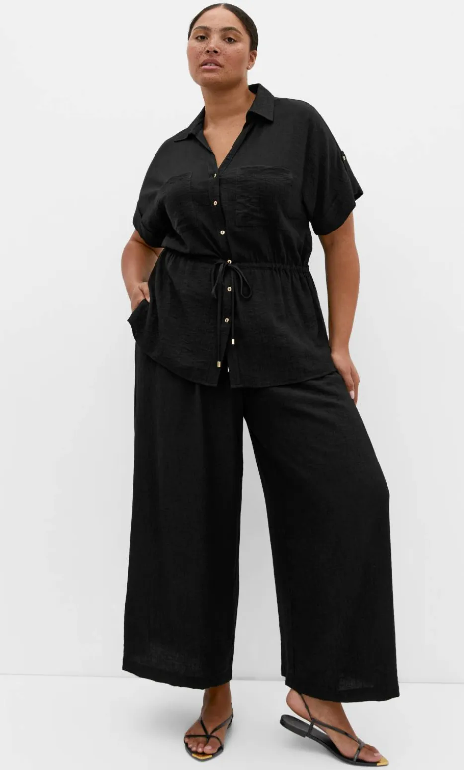 Aria Cinched Shirt - black