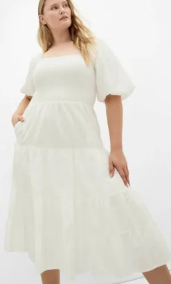 Ariella Puff Sleeve Midi Dress - ivory