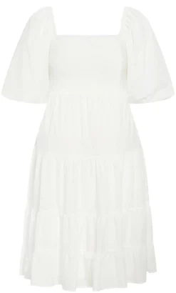 Ariella Puff Sleeve Midi Dress - ivory