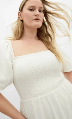 Ariella Puff Sleeve Midi Dress - ivory