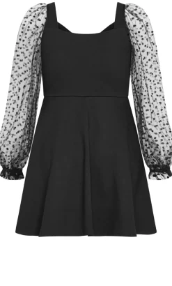 Asher Spot Sleeve Skater Dress - black